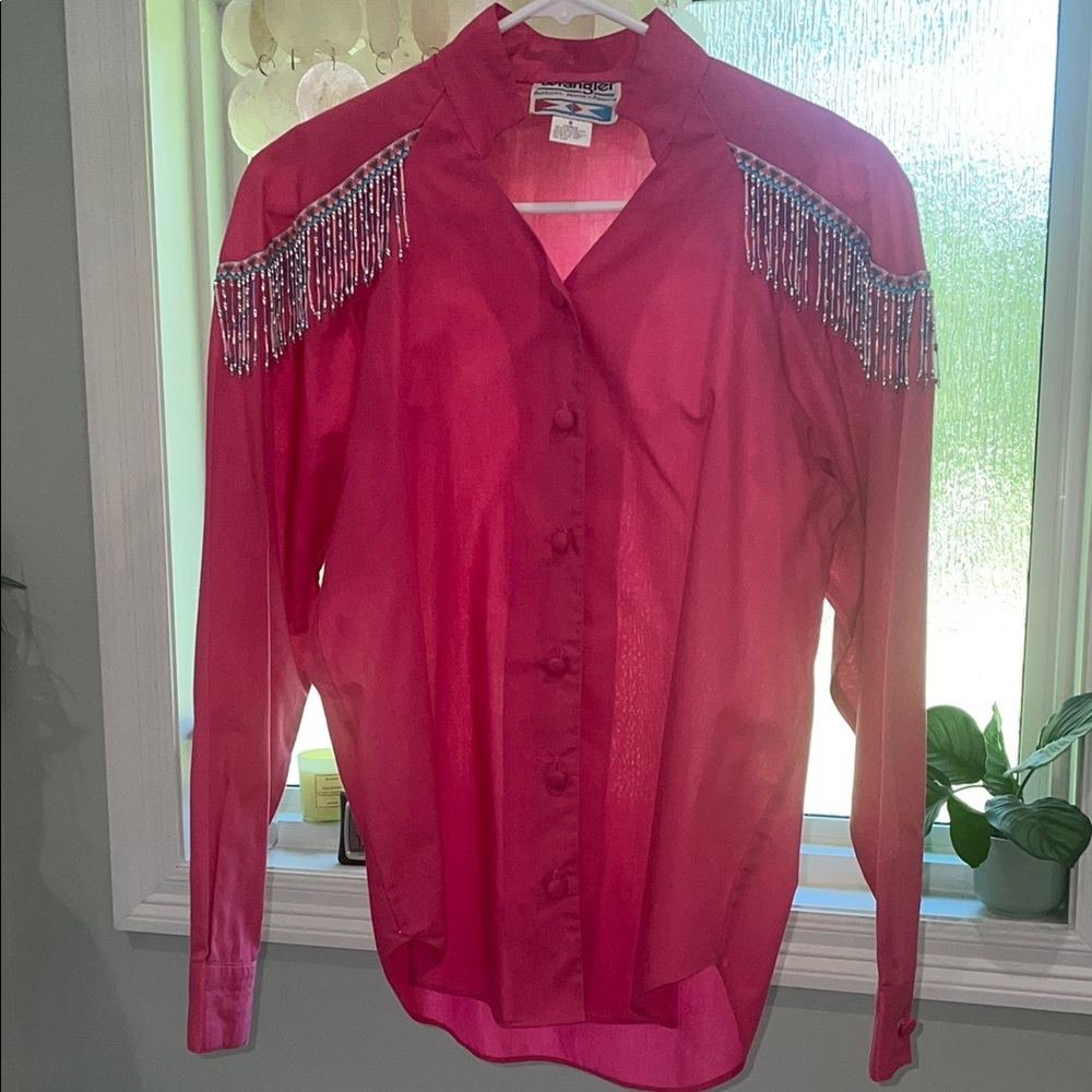 Vintage Wrangler Pink fringe Long Sleeve Button Down Shirt